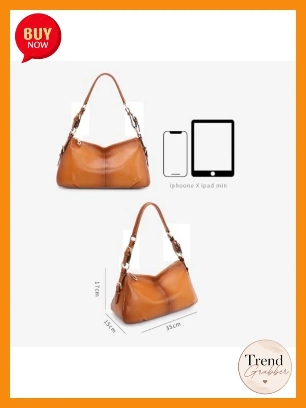 Vintage Leather Hobo Bag with Adjustable Handle | Top Grain Pebbled Cowhide